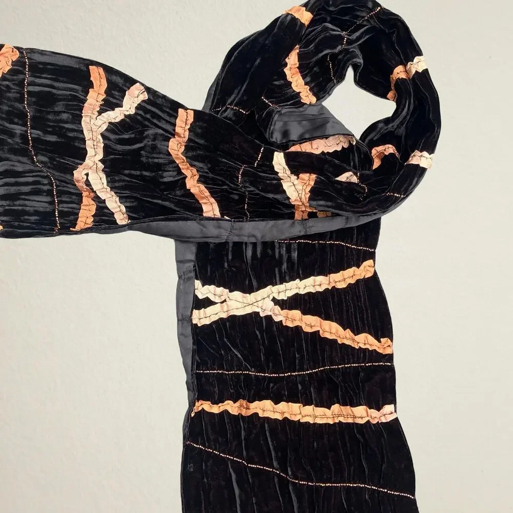 Vintage black velvet scarf with ruffled strips whimsigoth witchcore Y2K